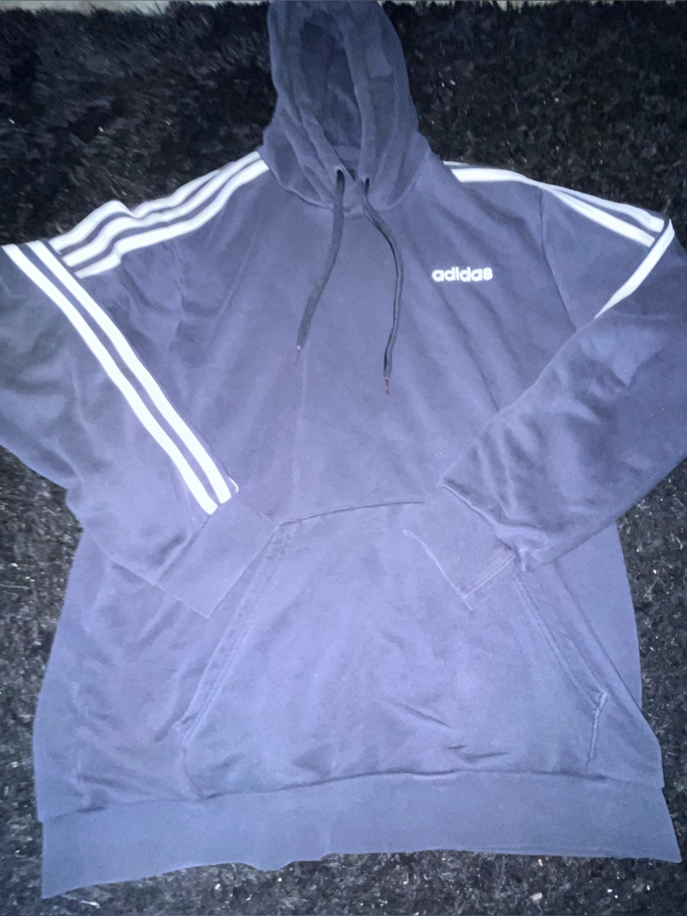 adidas Navy Pullover Hoodie with White Three-Stripes